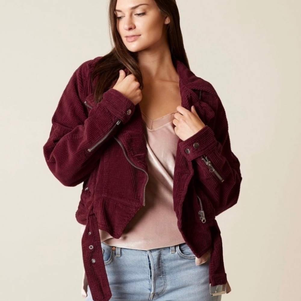 Free People Slouchy Dolman Corduroy Crop Moto Jacket